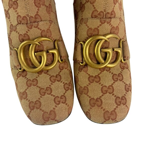 GUCCI Brown Canvas Logo Marmont Monogram Ankle Boots 37.5 - 7.5US - Picture 5 of 11
